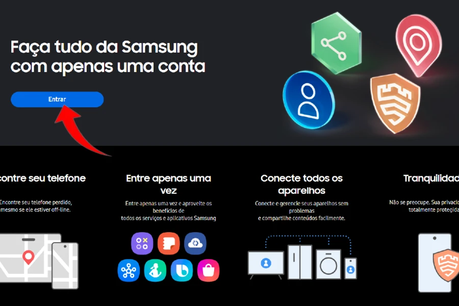 Usando a conta Samsung para desbloquear o celular