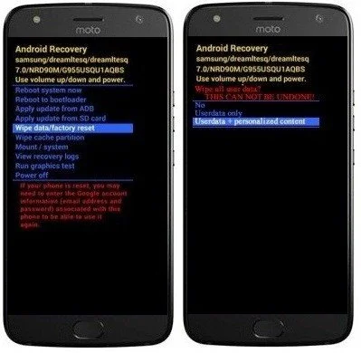 Fazendo Hard Reset no Motorola Moto X4 através do modo de recuperação.
