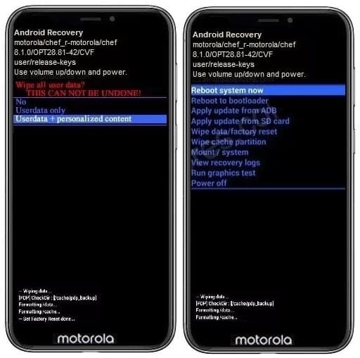 Como formatar Motorola One Power através do modo de recuperação?