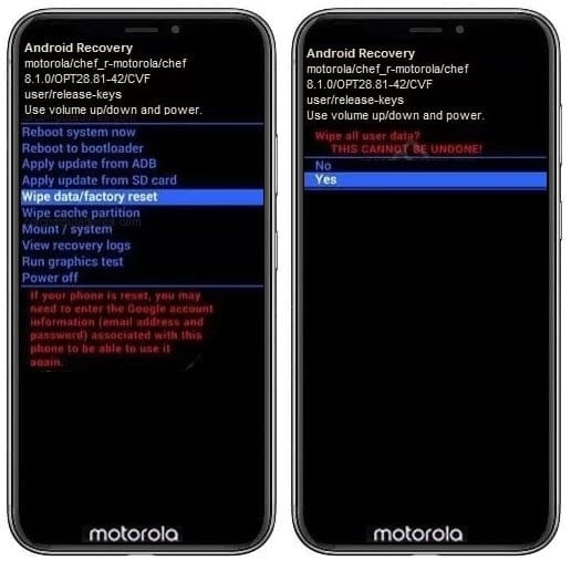 Como formatar Motorola One Power através do modo de recuperação?
