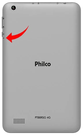 Localização do botão reset no tablet Philco.