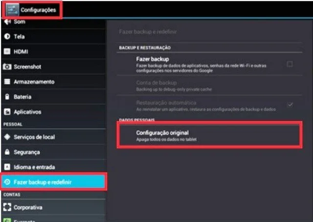 Como formatar o tablet AOC Breeze pelas configurações?