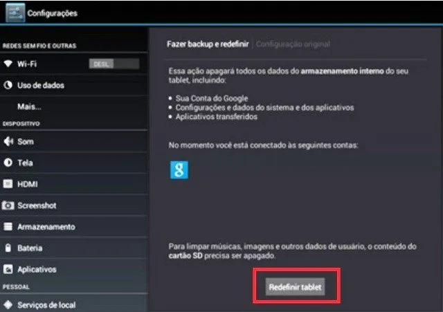 Como formatar o tablet AOC Breeze pelas configurações?