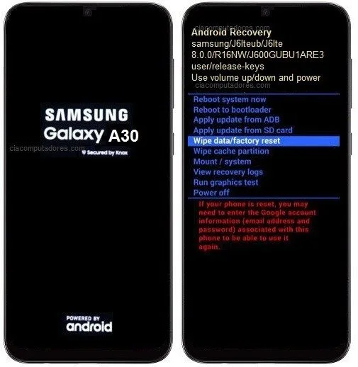 Como formatar Samsung Galaxy A30s através do modo de recuperação?