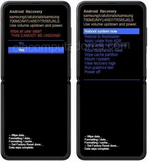 Como formatar Samsung Galaxy Z Flip (2020) através do modo de recuperação?