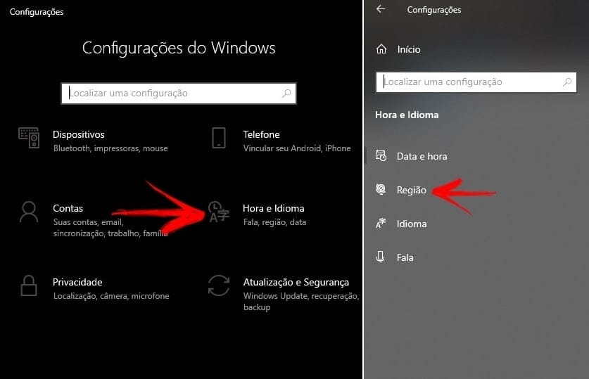 Alterando o país no Windows