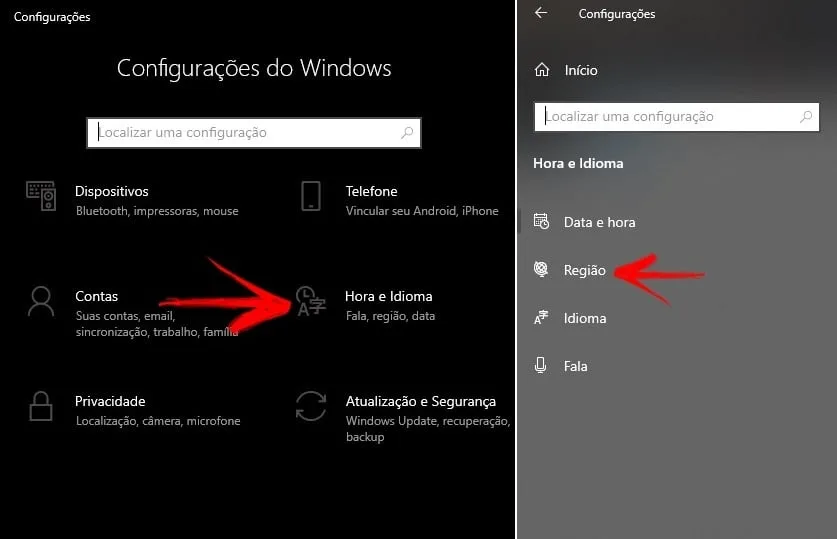 Alterando o país no Windows