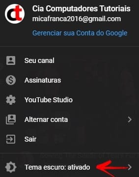 Como ativar o tema escuro do Youtube