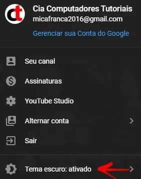 Como ativar o tema escuro do Youtube