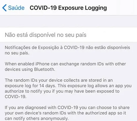 Como ativar notificações do Covid-19 no iPhone