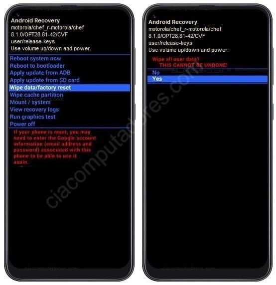 Como formatar Motorola One Vision através do modo de recuperação?