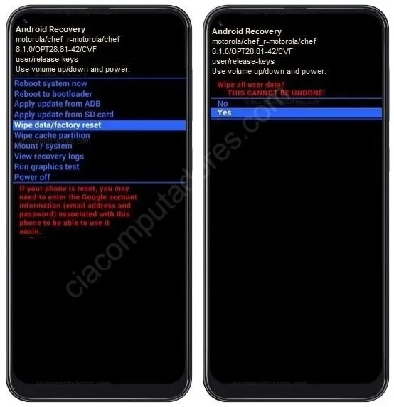 Como formatar Motorola One Vision através do modo de recuperação?