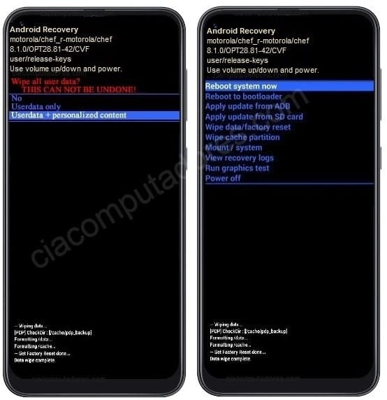 Como formatar Motorola One Vision através do modo de recuperação?