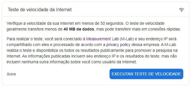 Google teste de velocidade de internet