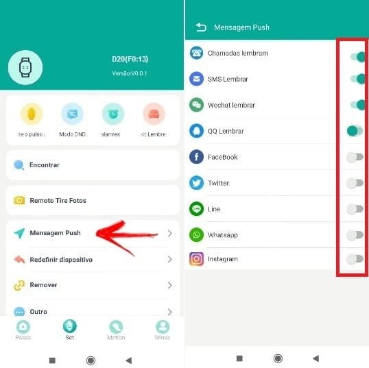 Como ativar as notificações do smartwatch D20