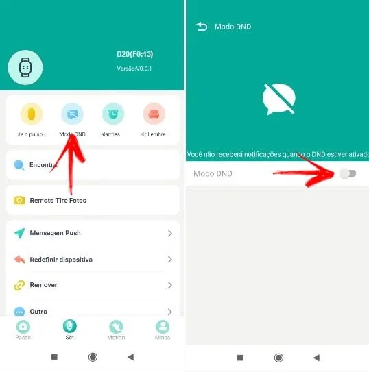 Desativando todas as notificações do smartwatch D20