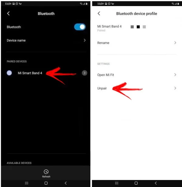 Removendo a conexão da Mi Band do Bluetooth (Desemparelhando)