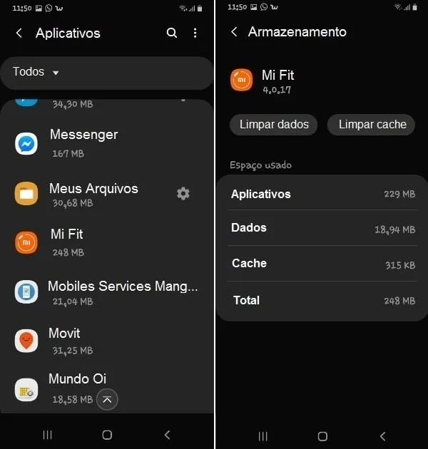 Limpando cache e dados do Mi Fit no Android