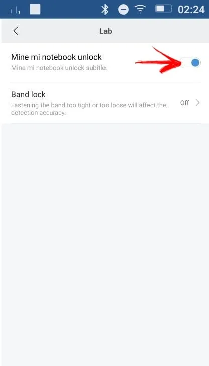Ativando a opção Unlock Mi Notebook no Mi Fit
