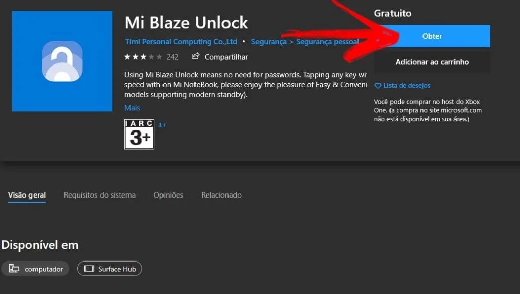 Obtendo o Mi Blaze Unlock na Microsoft Store