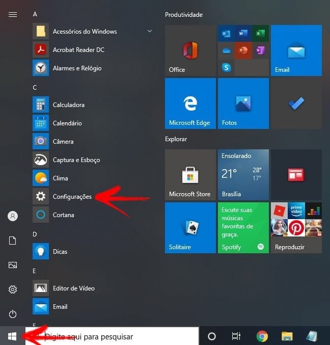 Menu iniciar do windows 10