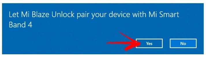 Confirmando o pareamento da Mi Band no Windows