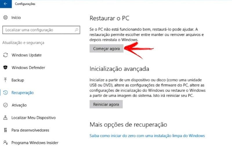 Formatando o Windows 10