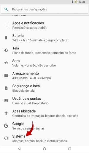 Como formatar o tablet infantil Multilaser pelas configurações passo 2.