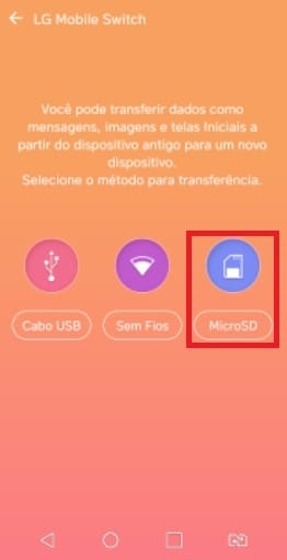 Criando backup no cartão de memória com o LG Mobile Switch