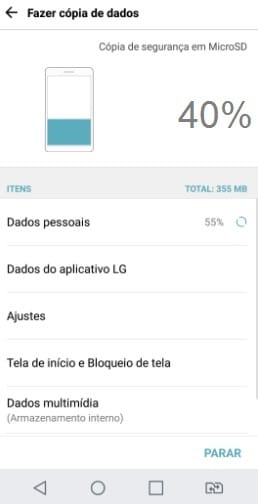 Criando backup no cartão de memória com o LG Mobile Switch