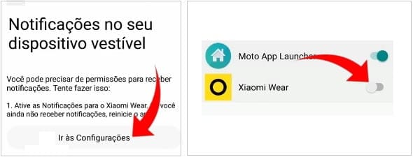 Permitindo as notificações do Xiaomi Wear.