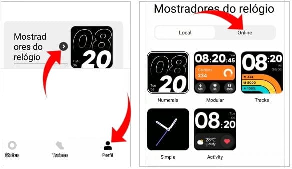 Watchfaces do aplicativo Xiaomi Wear.