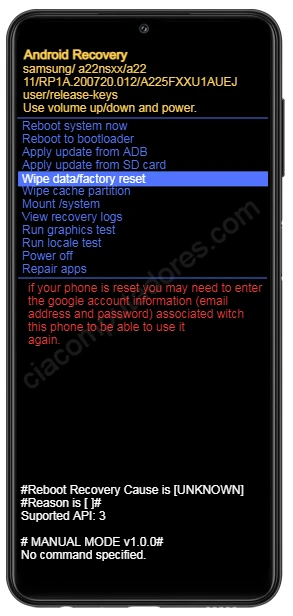 Como formatar Samsung Galaxy A22 pelo modo de recuperação?