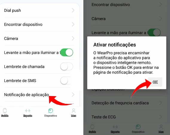 Ativando notificações de apps no DT94