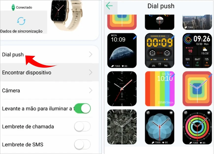 Trocando de watch faces no DT94