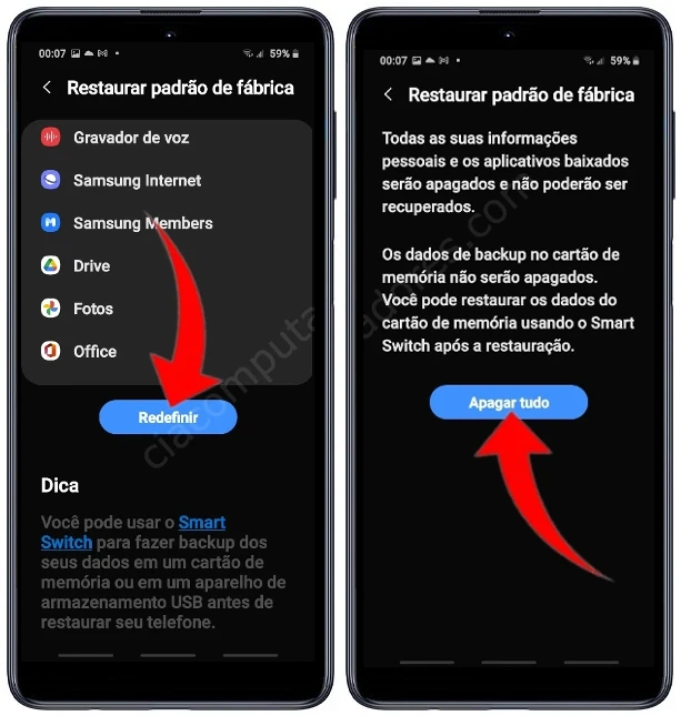 Como formatar Samsung Galaxy M51 pelas configurações?