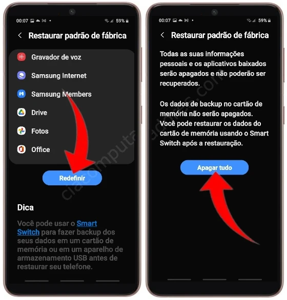 Como formatar Samsung Galaxy S21 pelas configurações?
