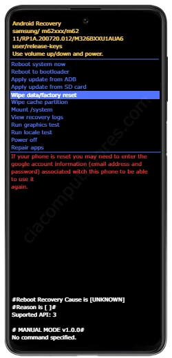 Como formatar Samsung Galaxy M62 pelo modo de recuperação?