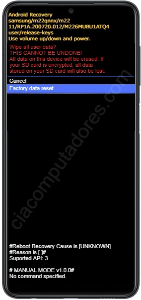Como formatar o Samsung Galaxy M22 pelo modo de recuperação?