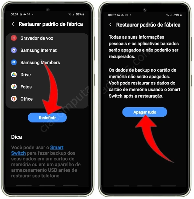 Como formatar o Samsung Galaxy S21 FE 5G pelas configurações?
