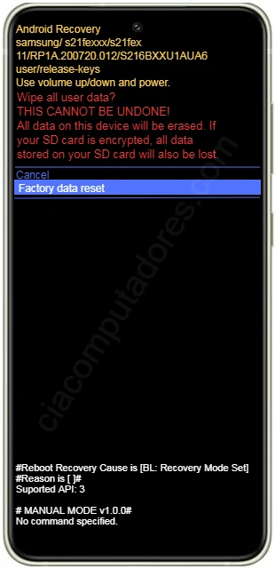 Como formatar Samsung Galaxy S21 FE 5G pelo modo de recuperação?