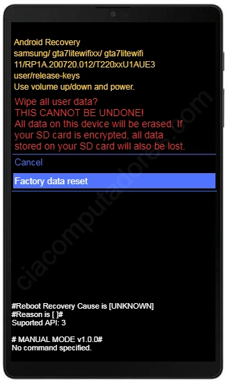 Como formatar Samsung Galaxy Tab A7 Lite bloqueado na tela da senha?