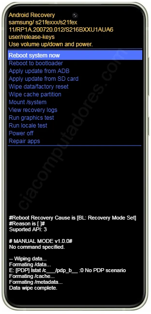 Como formatar Samsung Galaxy S21 FE 5G pelo modo de recuperação?