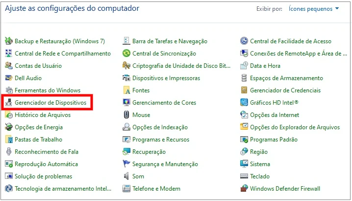 Como acessar o Gerenciador de Dispositivos através do painel de controle?