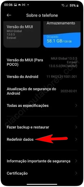 Como formatar o Xiaomi 12 pelas configurações?
