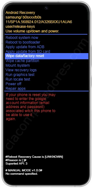 Como formatar o Samsung Galaxy S22 pelo modo de recuperação?