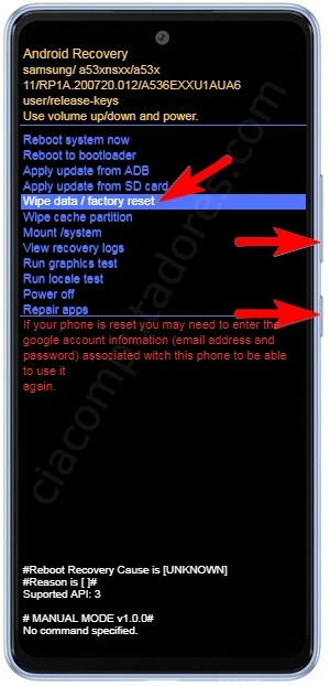 Como formatar o Samsung Galaxy A53 5G pelo modo de recuperação?