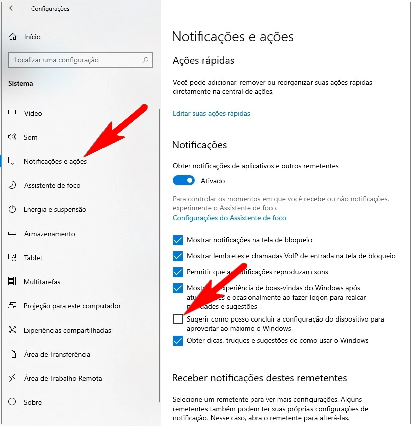 Desativando as notificações e lembretes do Windows 10