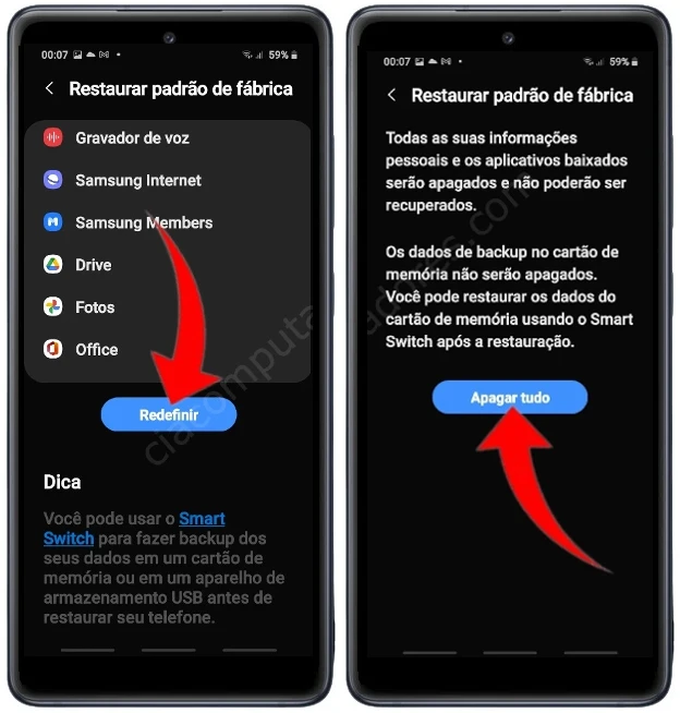 Como formatar o Samsung Galaxy S20 FE 5G pelas configurações?