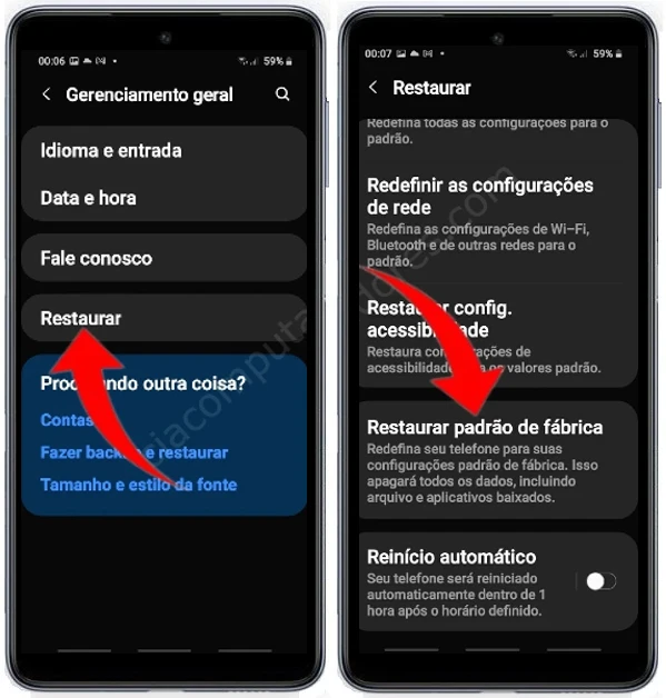Como formatar o Samsung Galaxy M53 5G pelas configurações?